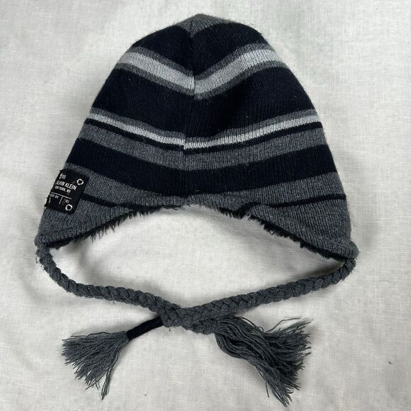 Calvin Klein Adult 1 size Knit Cap Fleece Lined With Ties - Picture 2 of 8